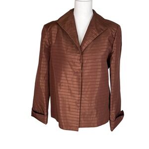 NINA McleMORE Brown Silk Textured Collarless Blazer Jacket Womens Size‎ 10